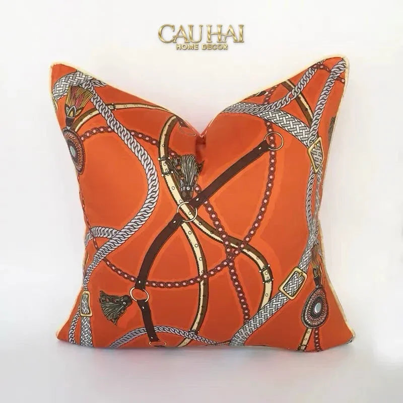 Vỏ Gối Cotton Satin Les Rênes Équestres - Vermillion 45-CẬU HAI HOME DECOR