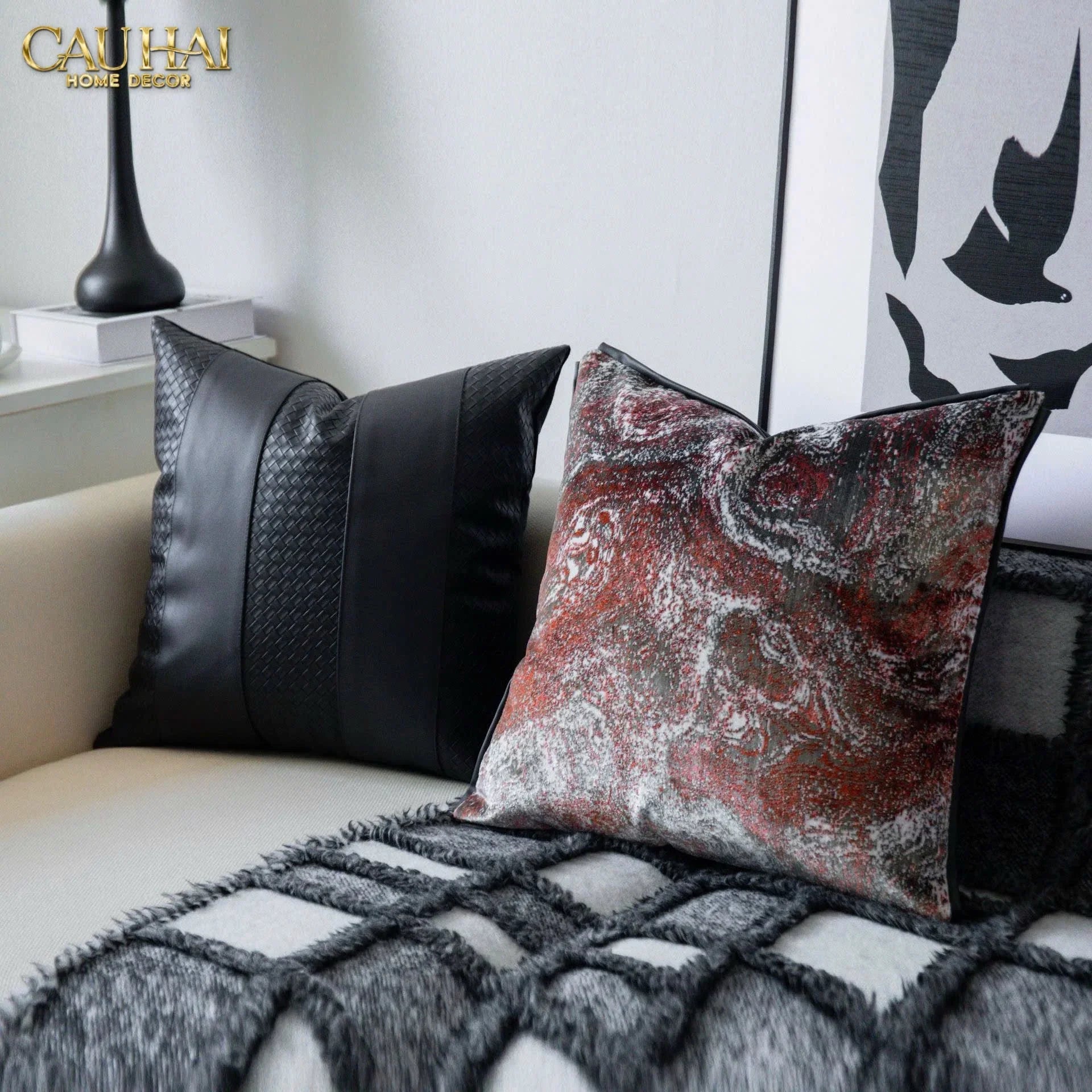 Vỏ Gối Da Darknight Intrecciato 45-CẬU HAI HOME DECOR
