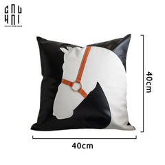 Vỏ Gối Da Équestre Blanc Sur Noir 40 Up-CẬU HAI HOME DECOR