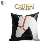 Vỏ Gối Da Équestre Blanc Sur Noir 40 Up-CẬU HAI HOME DECOR