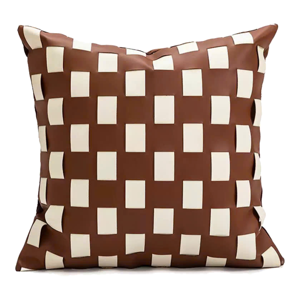 Vỏ Gối Géométrique Cognac Ivory 45x45-Vỏ Gối Trang Trí-CẬU HAI HOME DECOR-CẬU HAI HOME DECOR