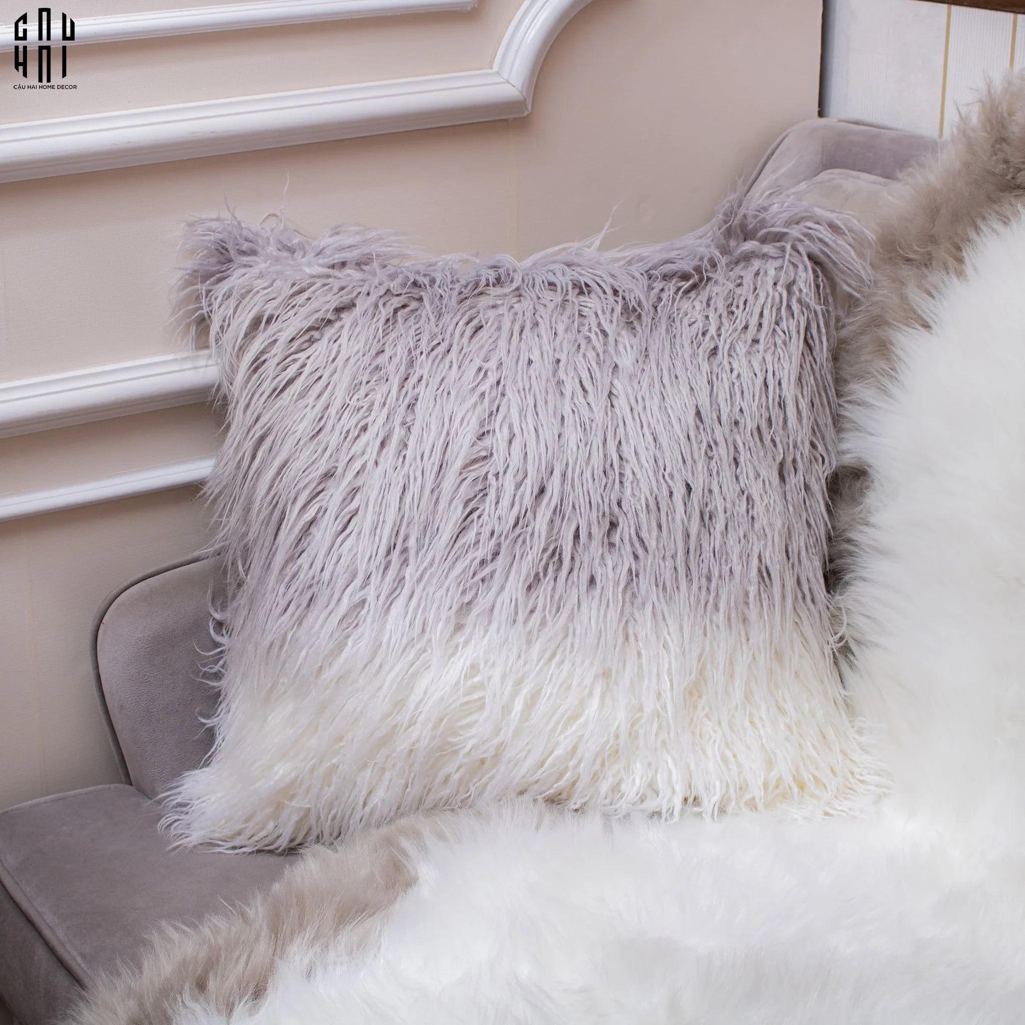 VỎ GỐI CANVAS MONO GEOMETRIC BORDER 45 - CẬU HAI HOME DECOR