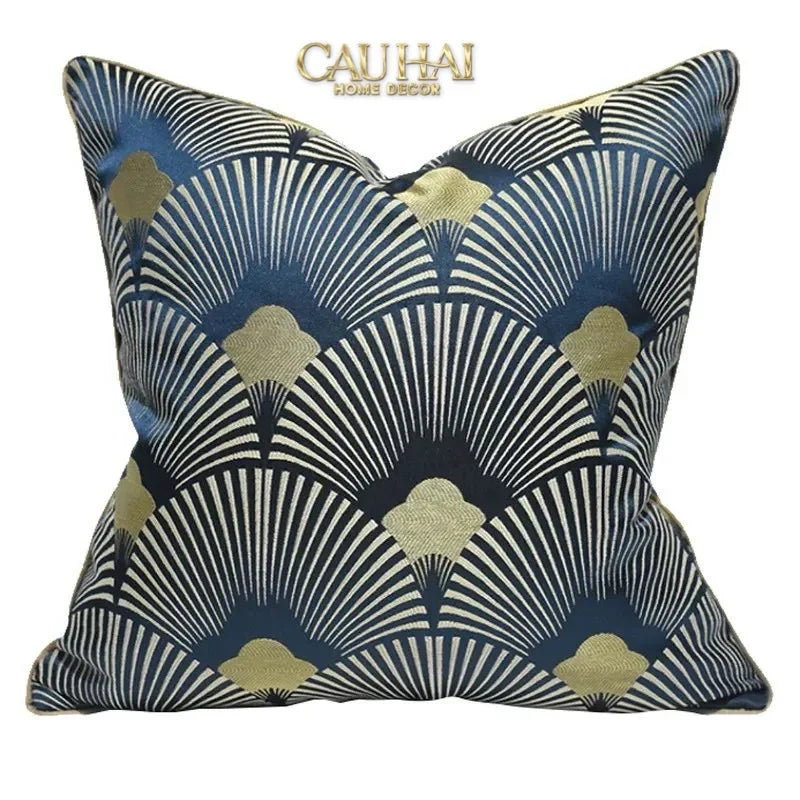 Vỏ Gối Jacquard St Patrick Blue D'Or Art Déco Fan 45-CẬU HAI HOME DECOR