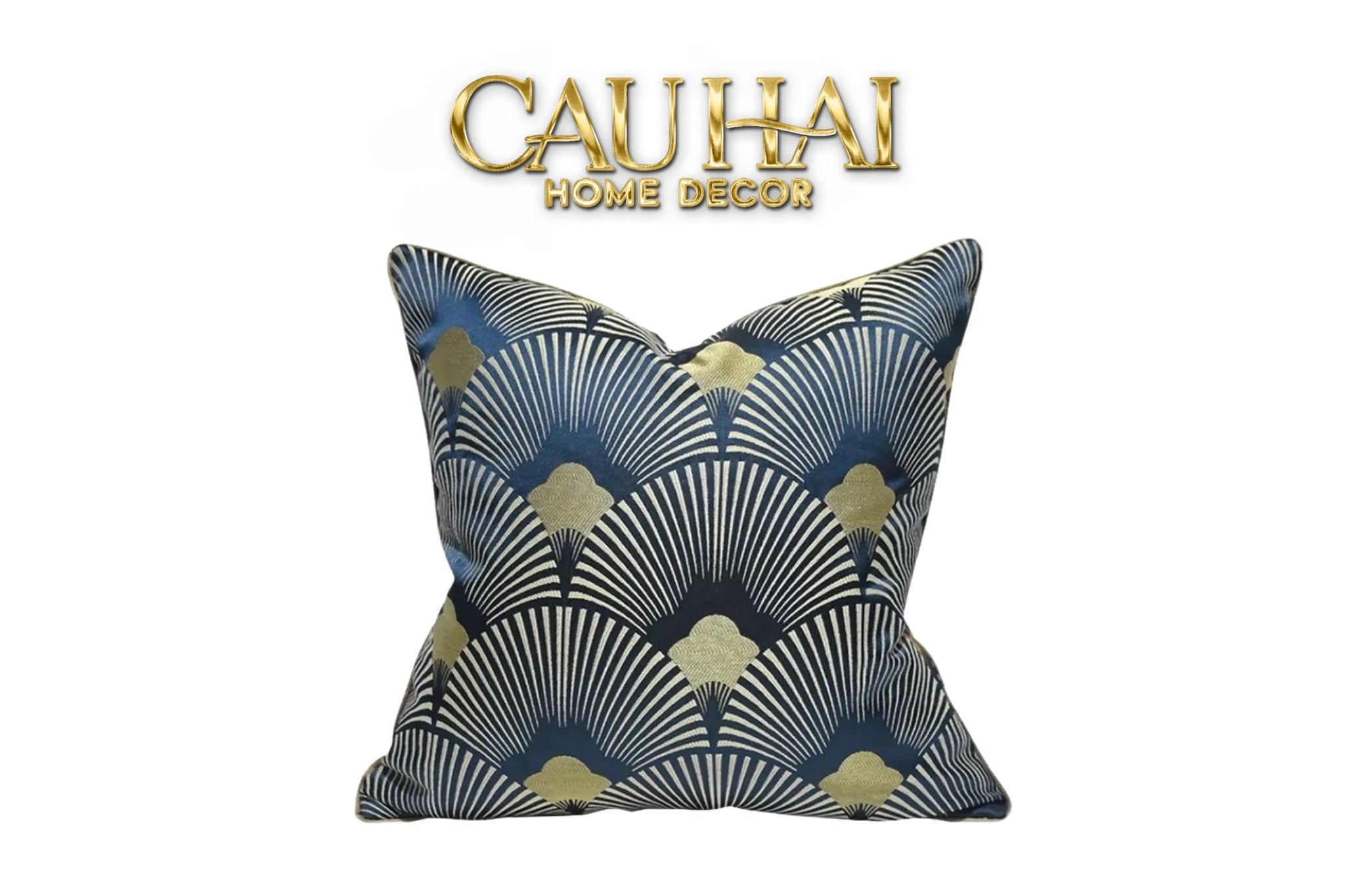 Vỏ Gối Jacquard St Patrick Blue D'Or Art Déco Fan 45-CẬU HAI HOME DECOR