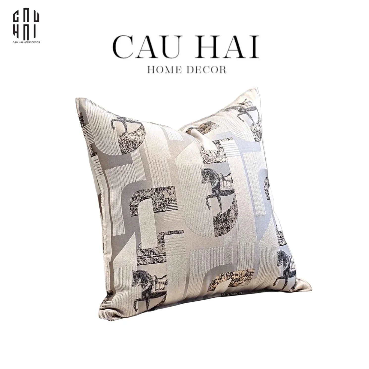 Vỏ Gối Jacquard White Silk Gallop 50x50-CẬU HAI HOME DECOR