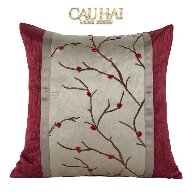 Vỏ Gối Lụa Fleurs De Soie Cramoisies 45-CẬU HAI HOME DECOR
