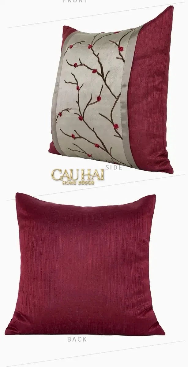 Vỏ Gối Lụa Fleurs De Soie Cramoisies 45-CẬU HAI HOME DECOR