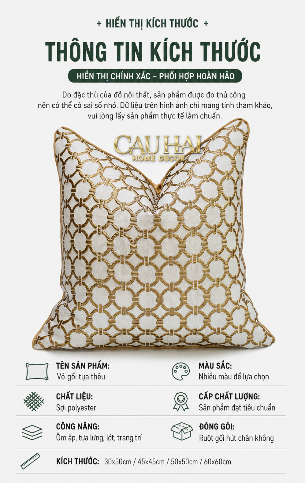 Vỏ Gối Lụa Jacquard D'Or Orion Chain Motif 45-CẬU HAI HOME DECOR