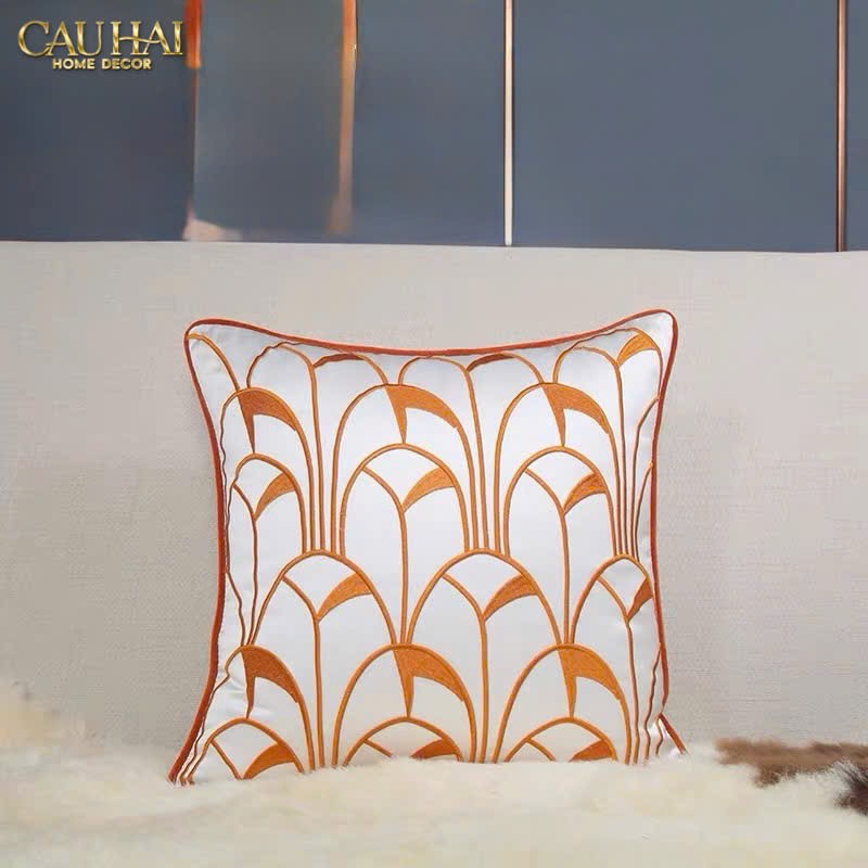 VỎ GỐI LỤA SATIN ART DECO ÉVENTAIL TERRA 45-CẬU HAI HOME DECOR