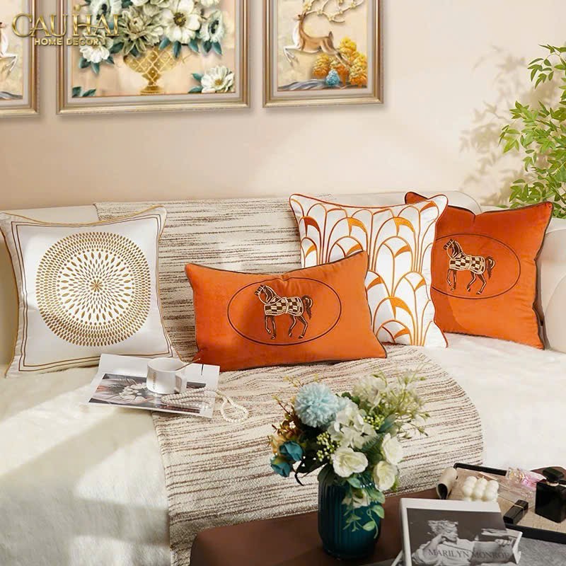 VỎ GỐI LỤA SATIN ART DECO ÉVENTAIL TERRA 45-CẬU HAI HOME DECOR