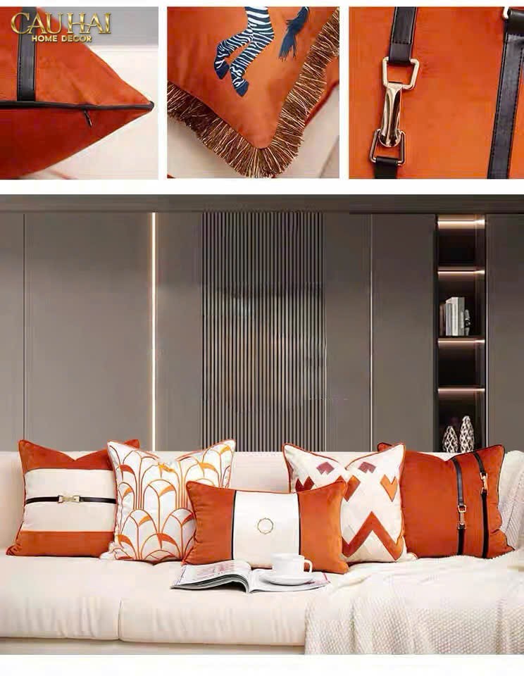 VỎ GỐI LỤA SATIN ART DECO ÉVENTAIL TERRA 45-CẬU HAI HOME DECOR