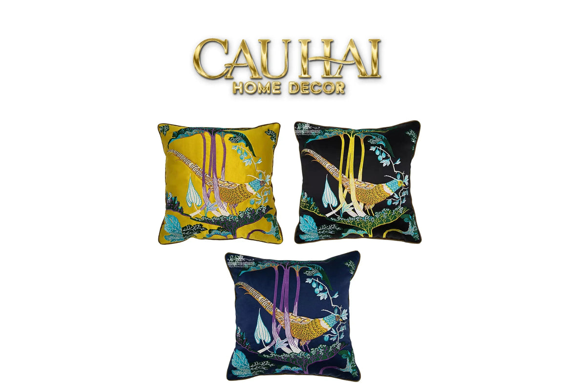 Vỏ Gối Lụa Thêu 3D Hoàng Điểu Tứ Quý - Ô Ảnh 45-VỎ GỐI-CẬU HAI HOME DECOR-CẬU HAI HOME DECOR
