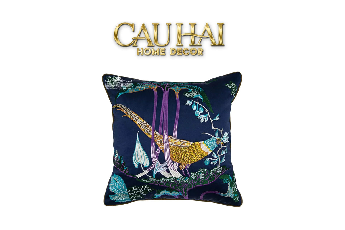 Vỏ Gối Lụa Thêu 3D Hoàng Điểu Tứ Quý - Ô Ảnh 45-VỎ GỐI-CẬU HAI HOME DECOR-CẬU HAI HOME DECOR