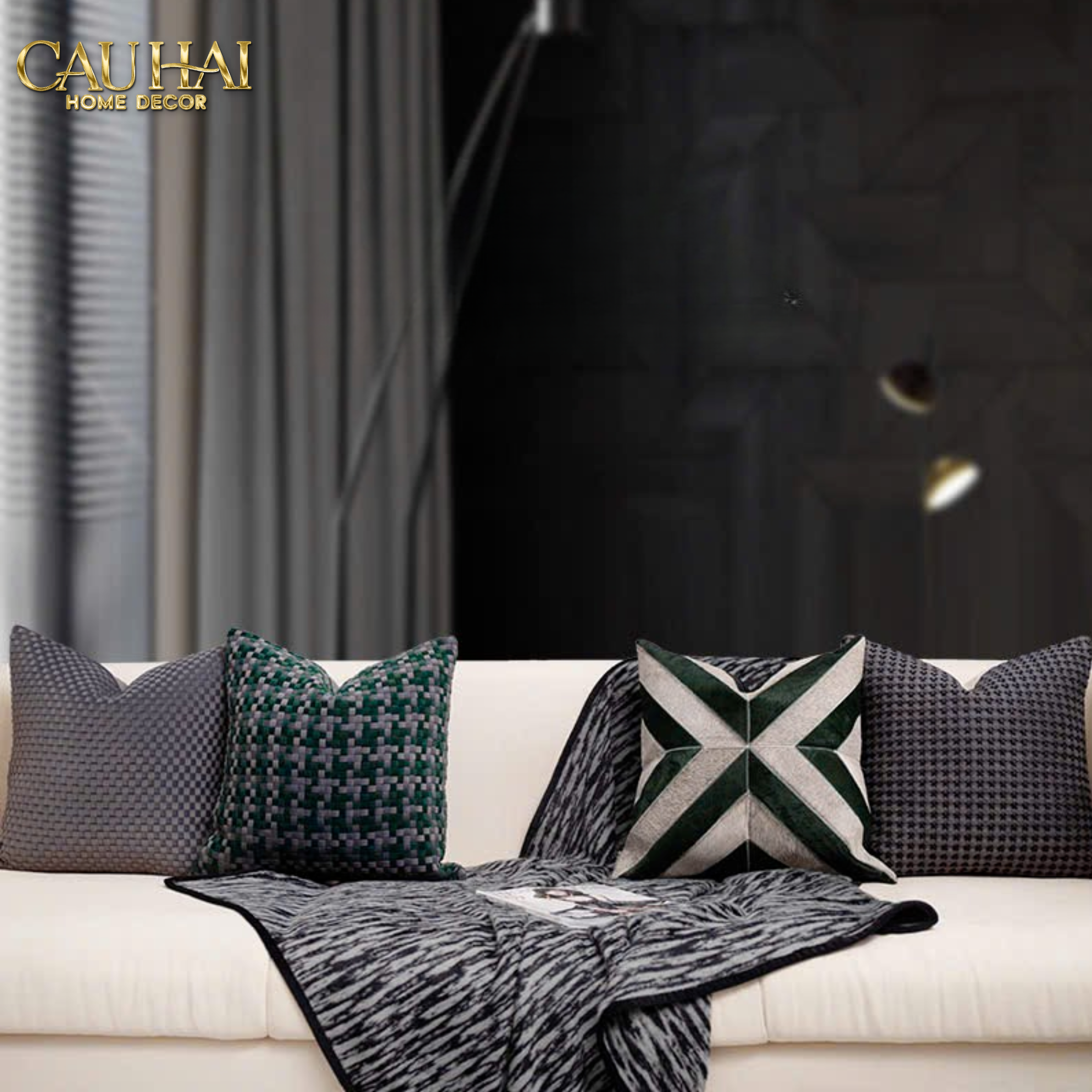 HOME COUTURE - VỎ GỐI DA CHEVRON PATCHWORK 45 - CẬU HAI HOME DECOR