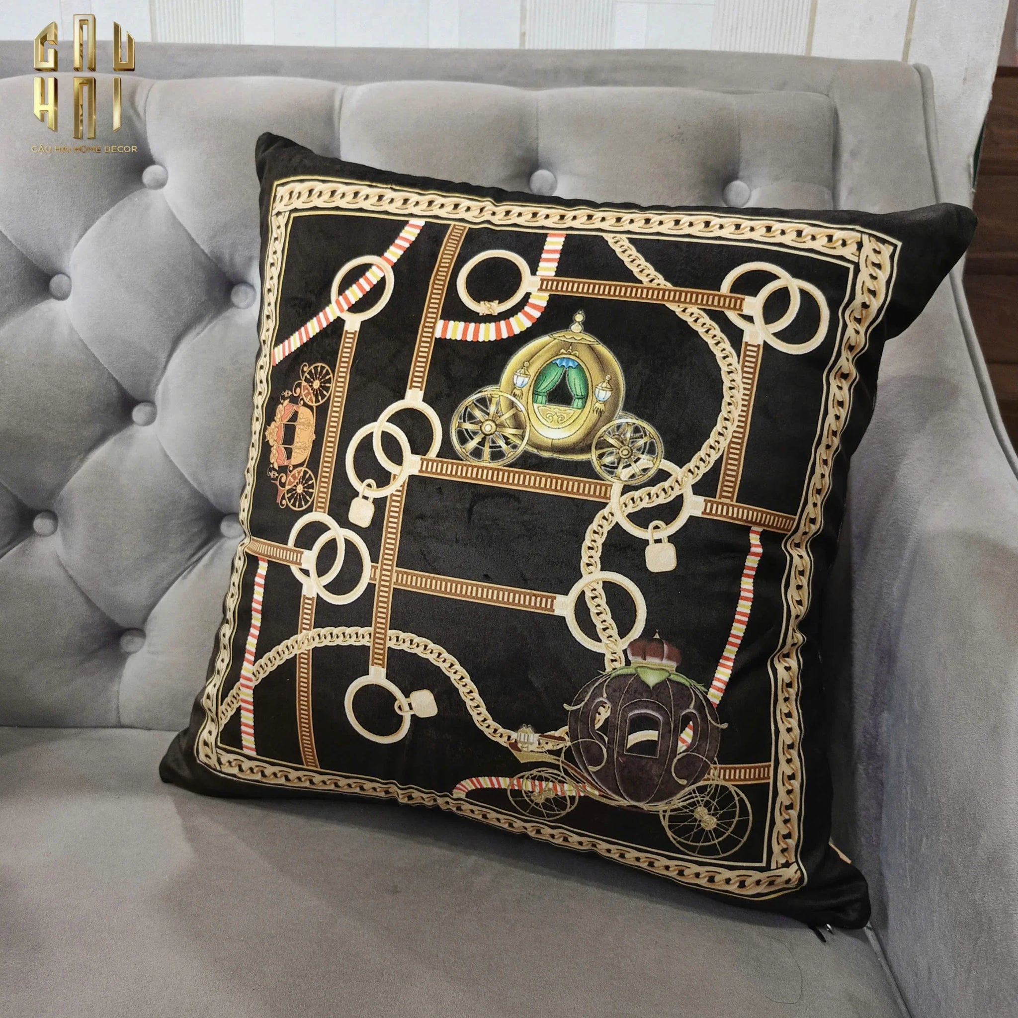 VỎ GỐI NHUNG BRAIDED LEATHER 45.-CẬU HAI HOME DECOR