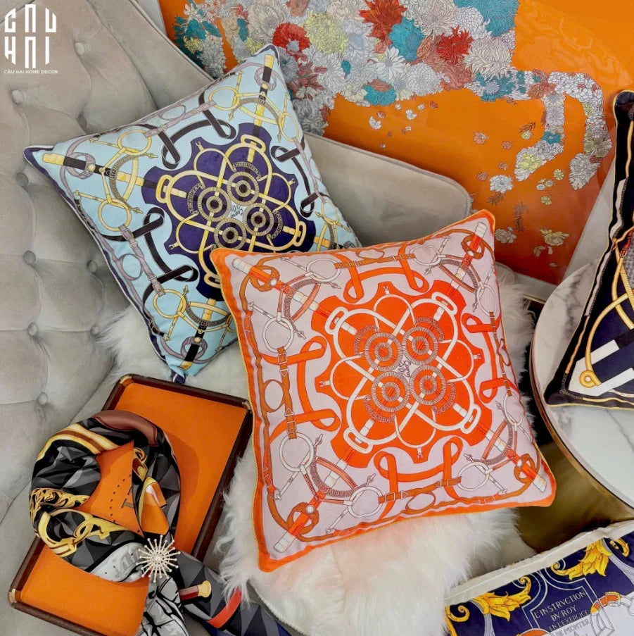 Vỏ Gối Nhung Cao Cấp Eperon D'Or 45. - Orange-CẬU HAI HOME DECOR