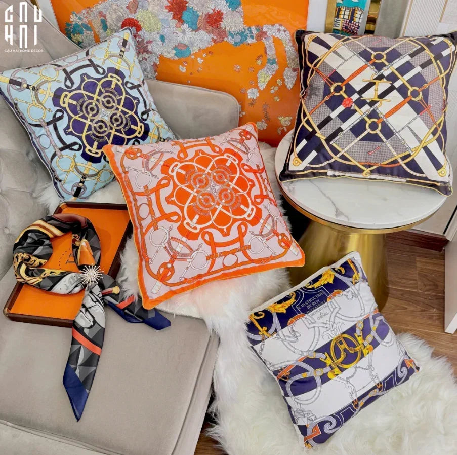 Vỏ Gối Nhung Cao Cấp Eperon D'Or 45. - Orange-CẬU HAI HOME DECOR