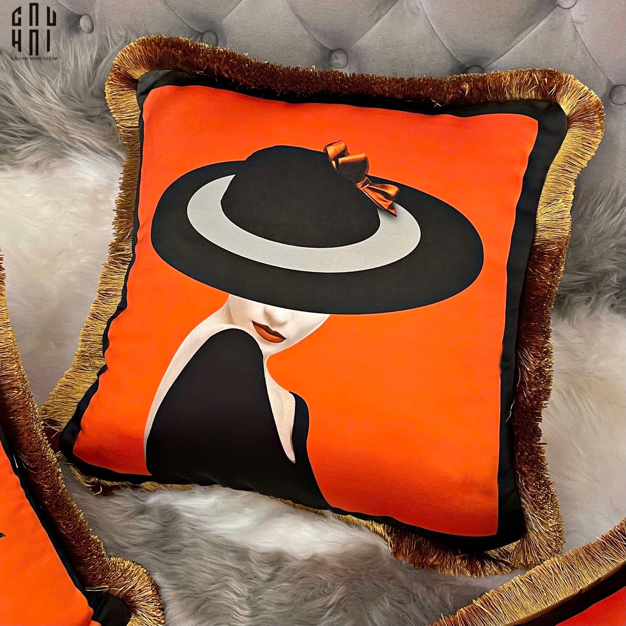 VỎ GỐI NHUNG CAO CẤP ORANGE LAUREL 45.-CẬU HAI HOME DECOR