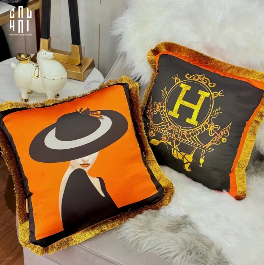 VỎ GỐI NHUNG CAO CẤP ORANGE LAUREL 45.-CẬU HAI HOME DECOR