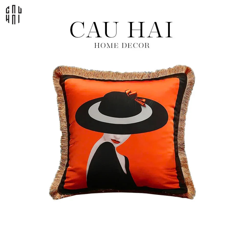 Vỏ Gối Nhung Cao Cấp Orange Laurel 45.-CẬU HAI HOME DECOR