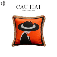 Vỏ Gối Nhung Cao Cấp Orange Laurel 45.-CẬU HAI HOME DECOR