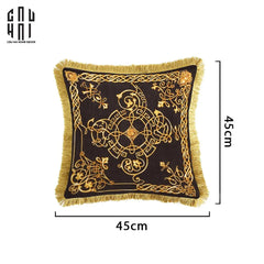 Vỏ Gối Nhung Chenille V Class Medusa Imperial Noir Gold Barocco Scrollwork 45-CẬU HAI HOME DECOR