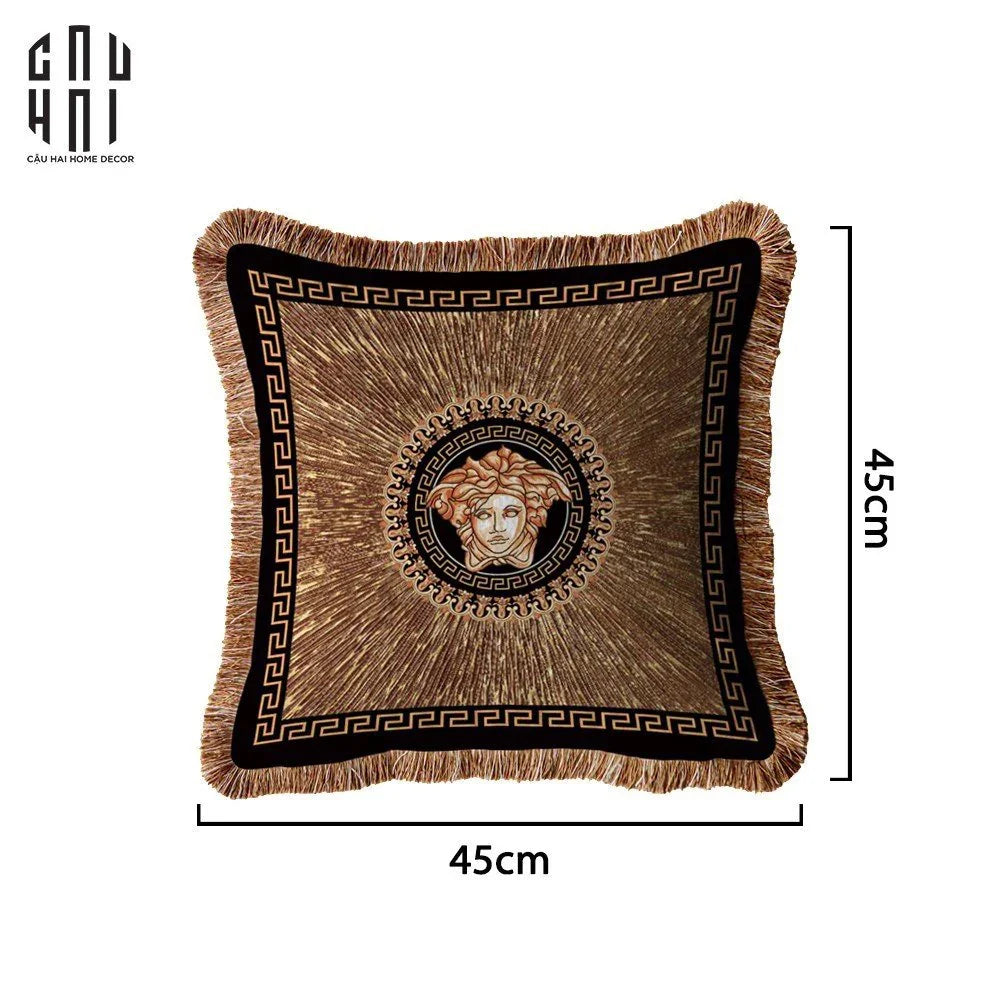 Vỏ Gối Nhung Chenille V Class. Medusa Amplified Logo 45. - Có Viền-CẬU HAI HOME DECOR