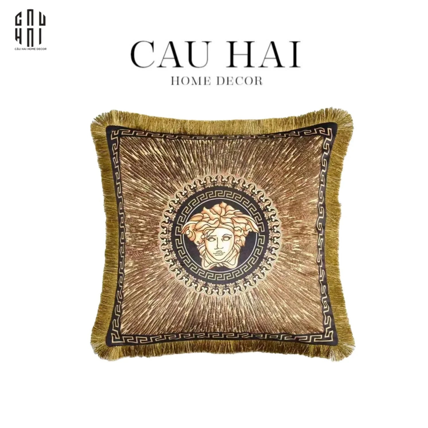 Vỏ Gối Nhung Chenille V Class. Medusa Amplified Logo 45. - Có Viền-CẬU HAI HOME DECOR