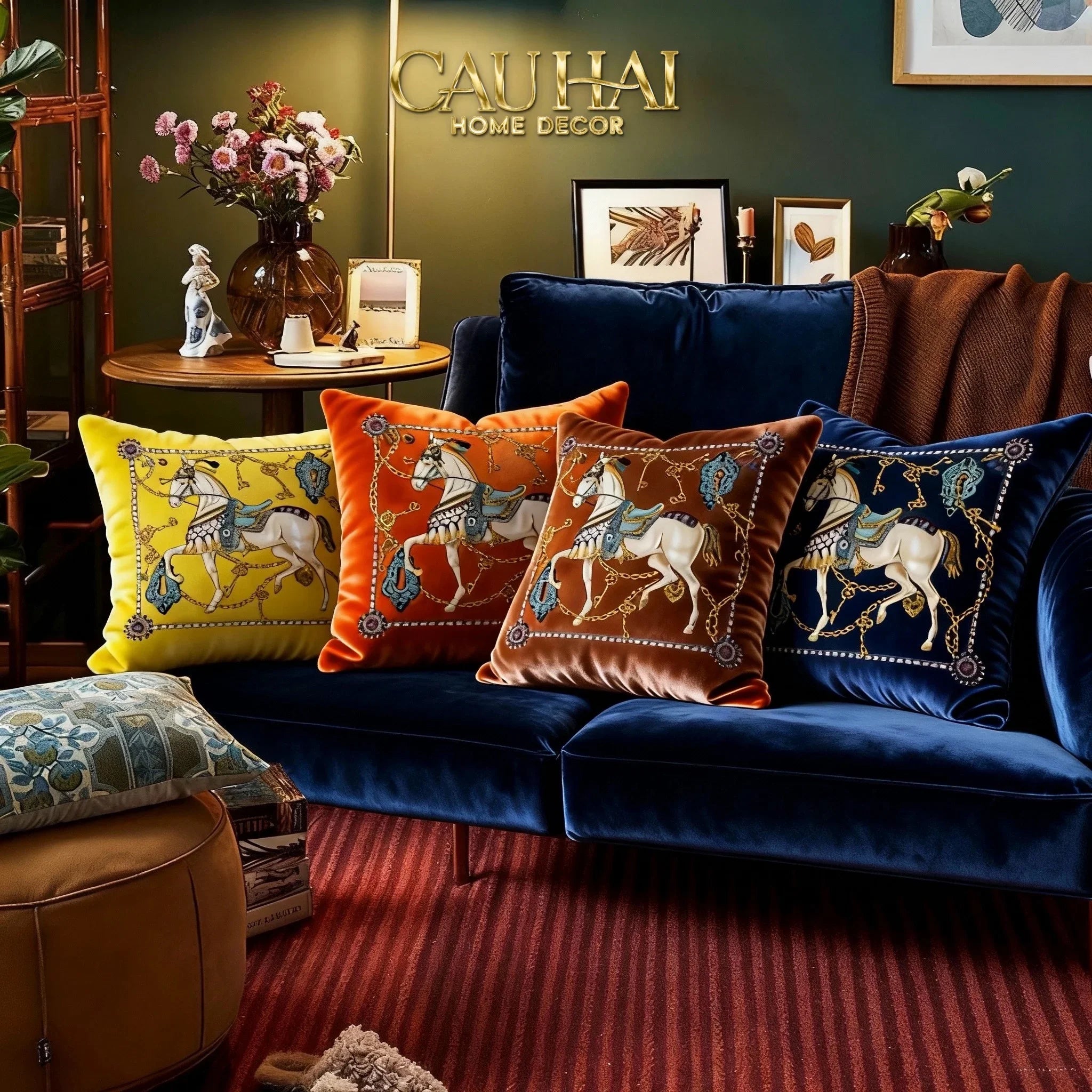 Vỏ Gối Nhung Cheval de Fête d’Or de Dorées 45-CẬU HAI HOME DECOR