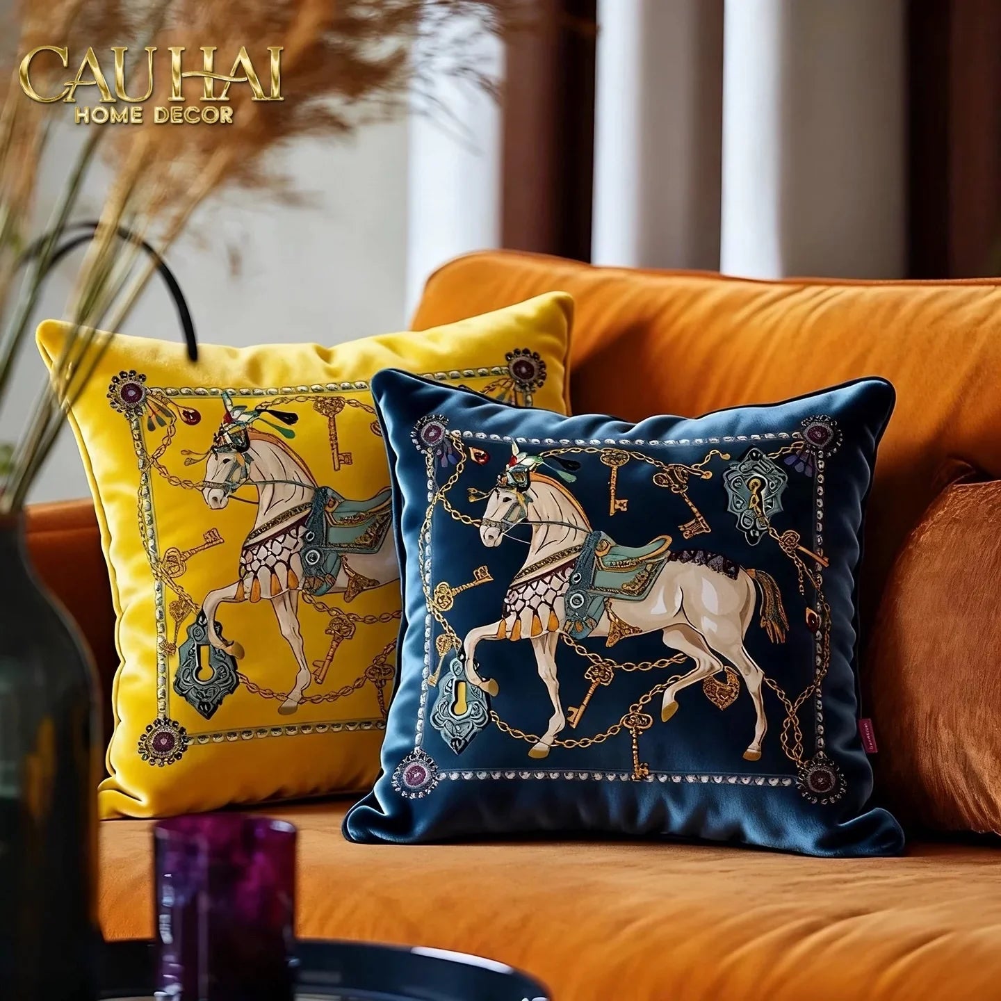 Vỏ Gối Nhung Cheval de Fête d’Or de Dorées 45-CẬU HAI HOME DECOR