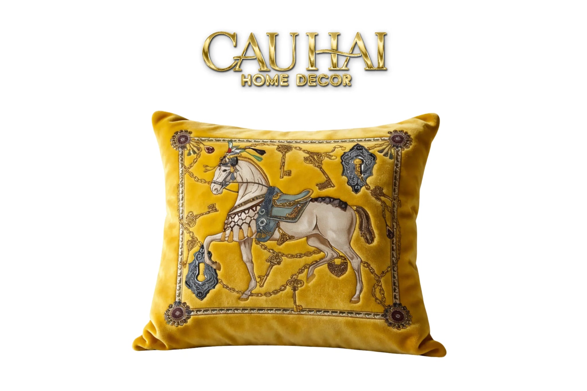Vỏ Gối Nhung Cheval de Fête d’Or de Dorées 45-CẬU HAI HOME DECOR