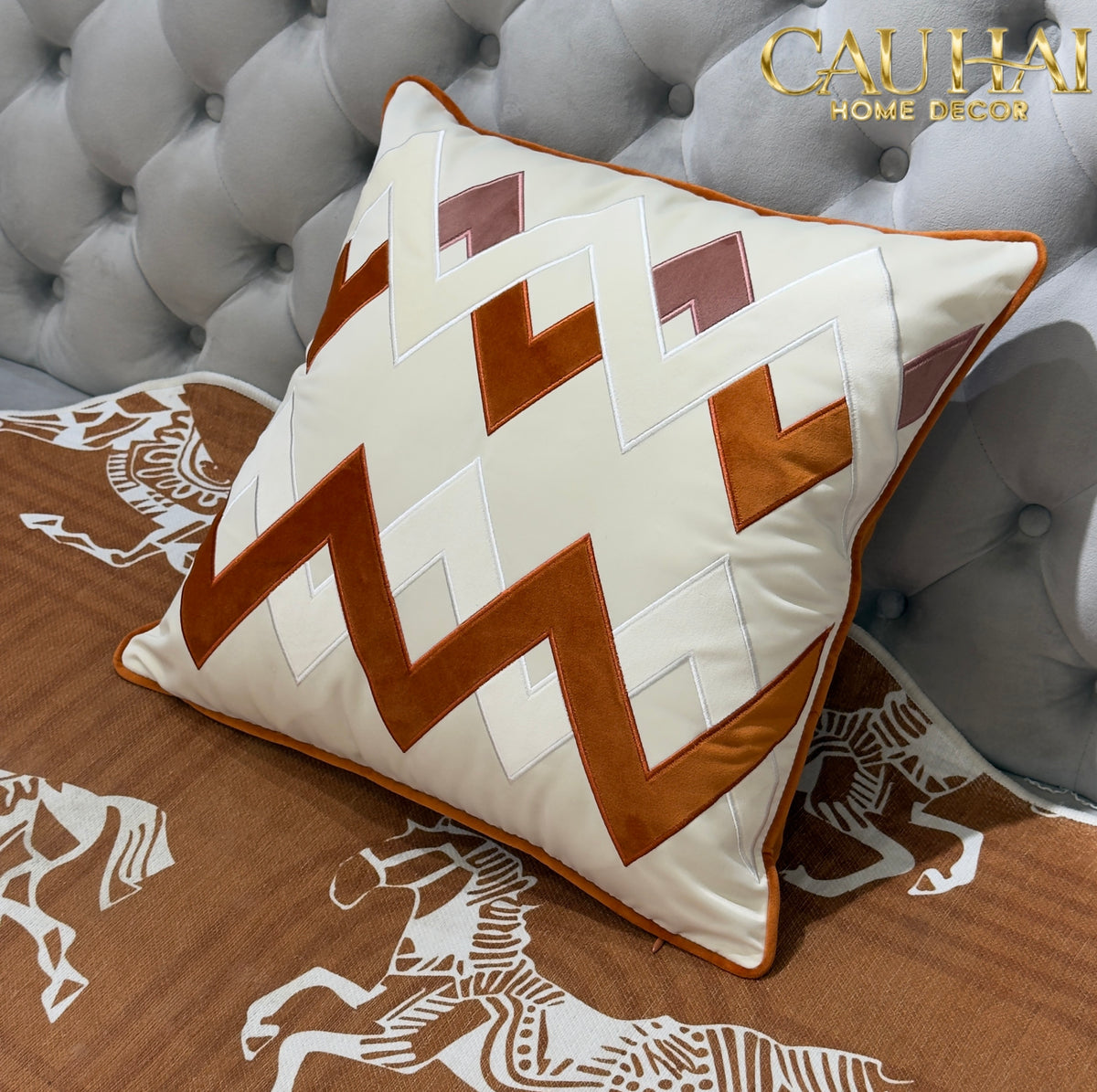 Vỏ Gối Nhung Chevron Milano Sienna Ivory 45x45-VỎ GỐI SOFA-CẬU HAI HOME DECOR-CẬU HAI HOME DECOR