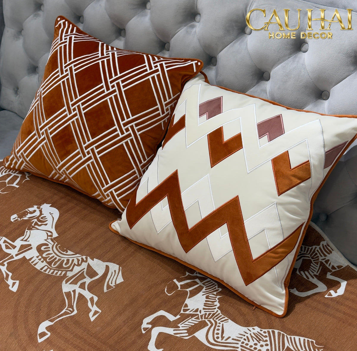 Vỏ Gối Nhung Chevron Milano Sienna Ivory 45x45-VỎ GỐI SOFA-CẬU HAI HOME DECOR-CẬU HAI HOME DECOR