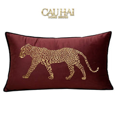 Vỏ Gối Nhung Đỏ Báo Đốm Burgundy Panther Écartier 45-CẬU HAI HOME DECOR