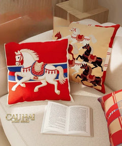 Vỏ Gối Nhung Équestre Cheval Bleu Royal Divin 45-CẬU HAI HOME DECOR