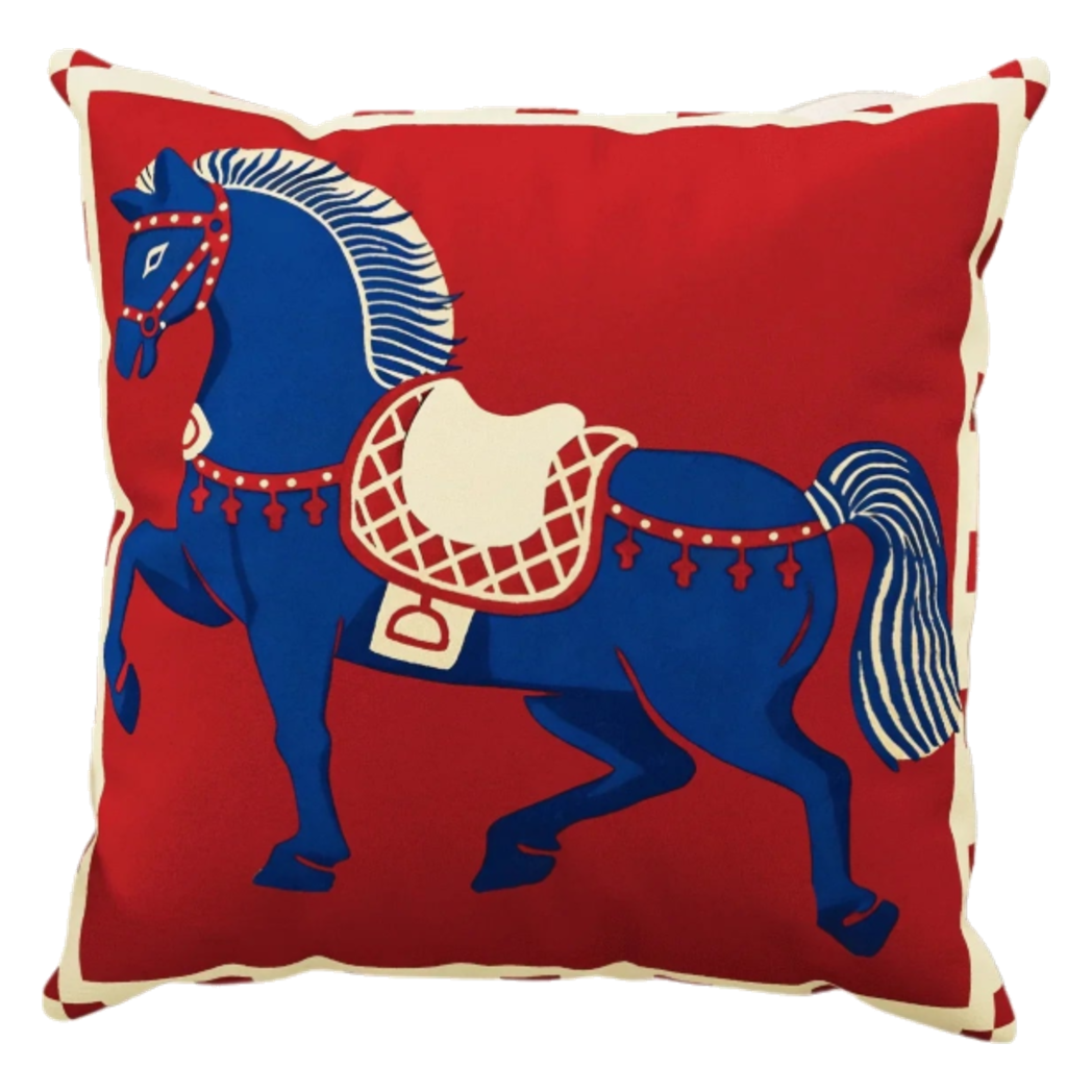 Vỏ Gối Nhung Équestre Cheval Bleu Royal Divin 45-VỎ GỐI-CẬU HAI HOME DECOR-CẬU HAI HOME DECOR