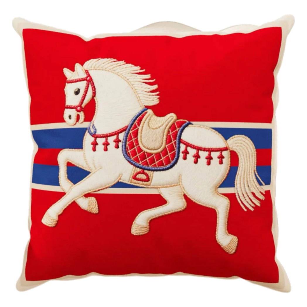 Vỏ Gối Nhung Équestre Crimson Rouge Cheval de Bataille 45-VỎ GỐI-CẬU HAI HOME DECOR-CẬU HAI HOME DECOR
