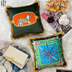 Vỏ Gối Nhung Équestre Émeraude Cheval 45.-CẬU HAI HOME DECOR
