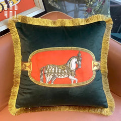 Vỏ Gối Nhung Équestre Émeraude Cheval 45.-CẬU HAI HOME DECOR