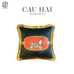 Vỏ Gối Nhung Équestre Émeraude Cheval 45.-CẬU HAI HOME DECOR