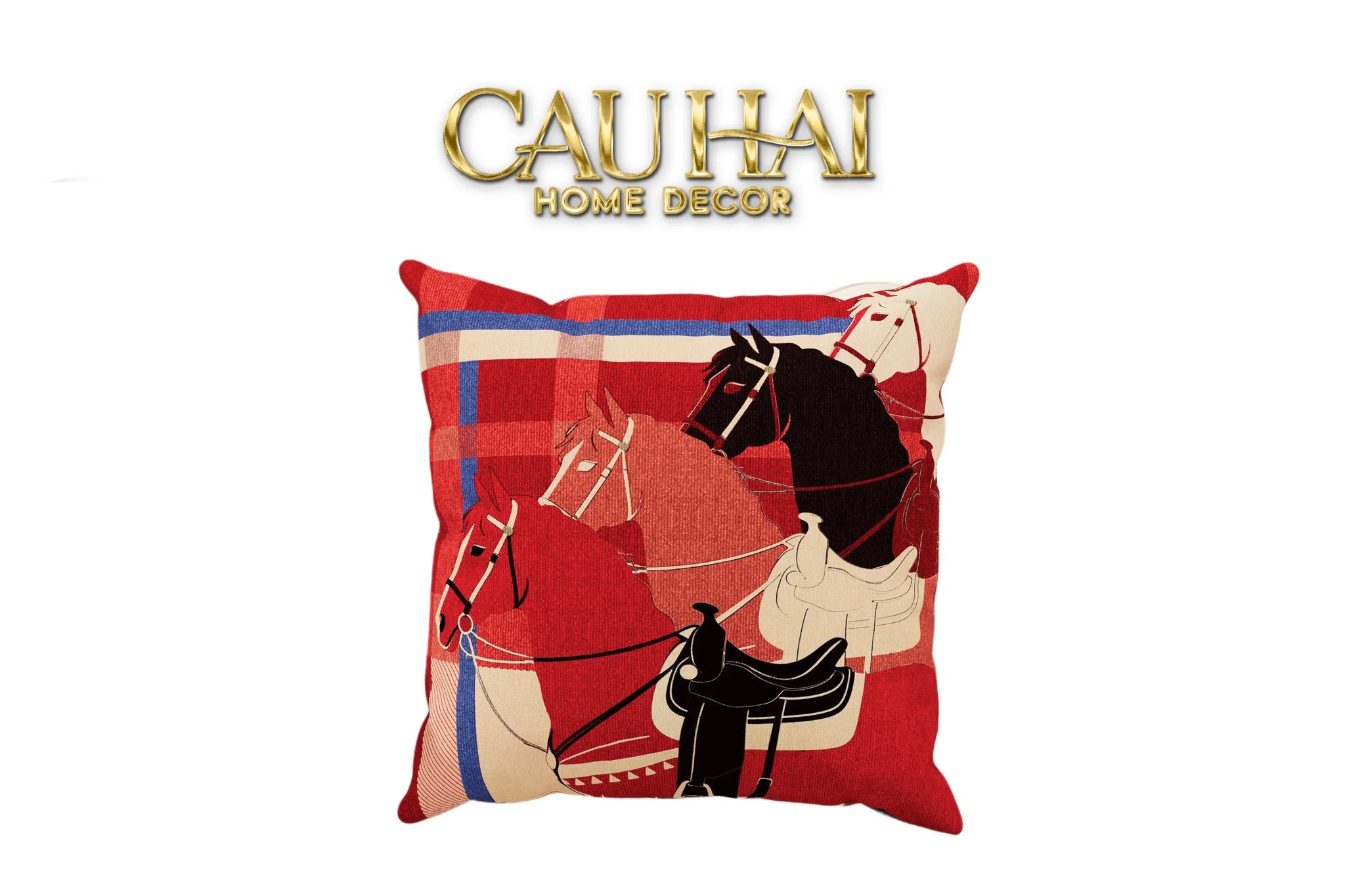 Vỏ Gối Nhung Équestre Les Quatre Chevaux de Bataille 45-CẬU HAI HOME DECOR