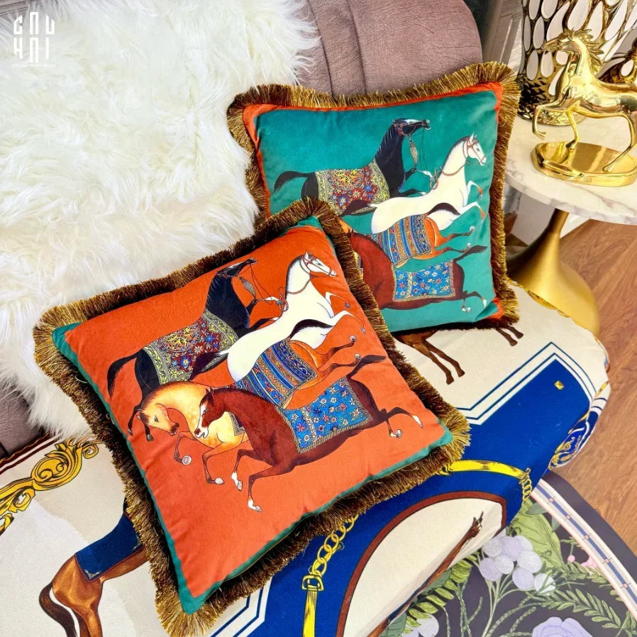 Vỏ Gối Nhung Équestre Running Stallion 45. - Jade-CẬU HAI HOME DECOR