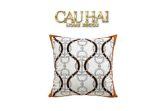 Vỏ Gối Nhung Horsebit Noble Héritage - Blanc Motif 45-CẬU HAI HOME DECOR