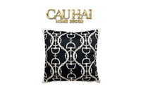 Vỏ Gối Nhung Horsebit Noble Héritage - Noir Motif 45-CẬU HAI HOME DECOR