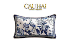 Vỏ Gối Nhung Indochine Oriental indigo Bloom Art 45-CẬU HAI HOME DECOR
