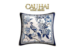 Vỏ Gối Nhung Indochine Oriental indigo Bloom Art 45-CẬU HAI HOME DECOR
