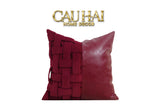 FÊTES COUTURE - VỎ GỐI NHUNG LEATHER BORDEAUX WOVEN MISTLETOE 45 - CẬU HAI HOME DECOR