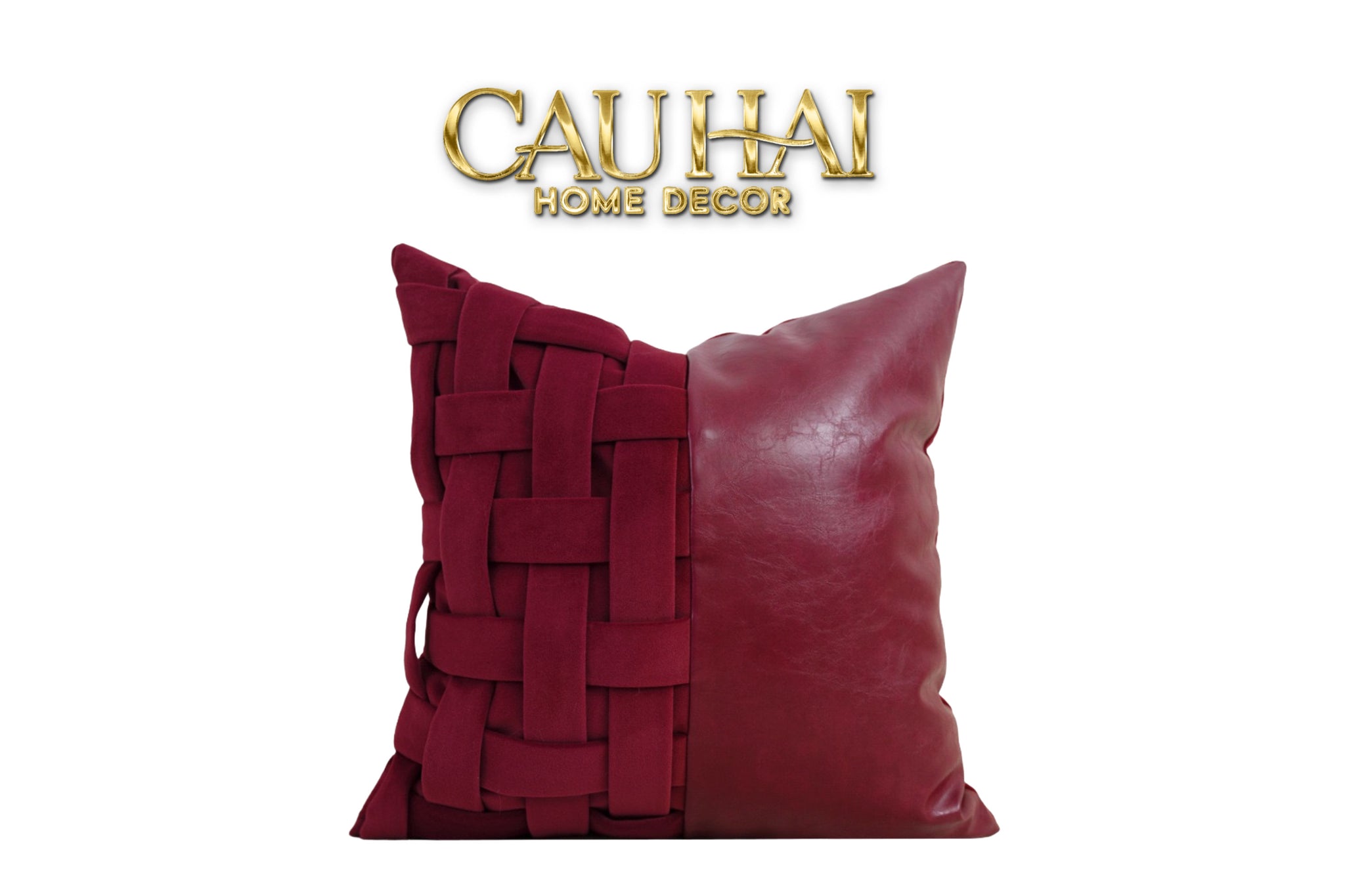 FÊTES COUTURE - VỎ GỐI NHUNG LEATHER BORDEAUX WOVEN MISTLETOE 45 - CẬU HAI HOME DECOR