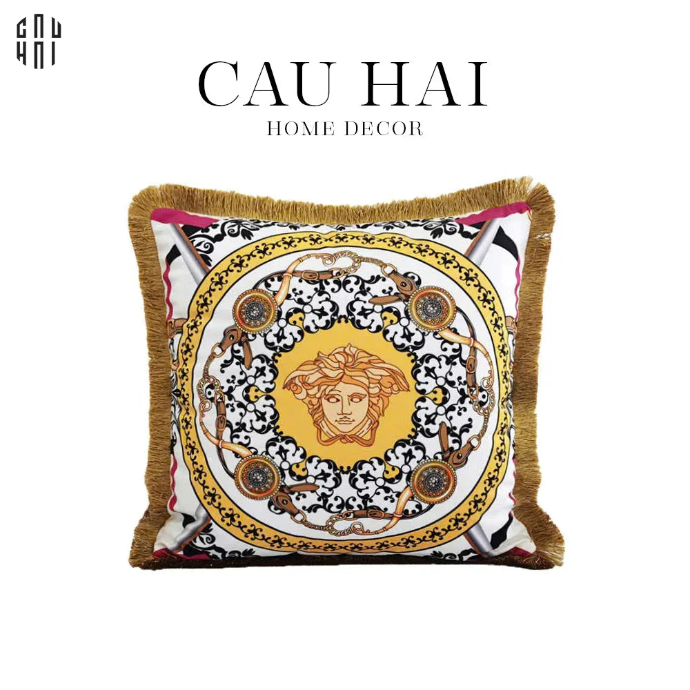 VỎ GỐI NHUNG MEDUSA HEAD PRINTED - WHITE 45.-CẬU HAI HOME DECOR