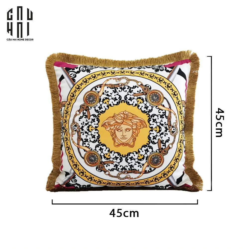 VỎ GỐI NHUNG MEDUSA HEAD PRINTED - WHITE 45.-CẬU HAI HOME DECOR